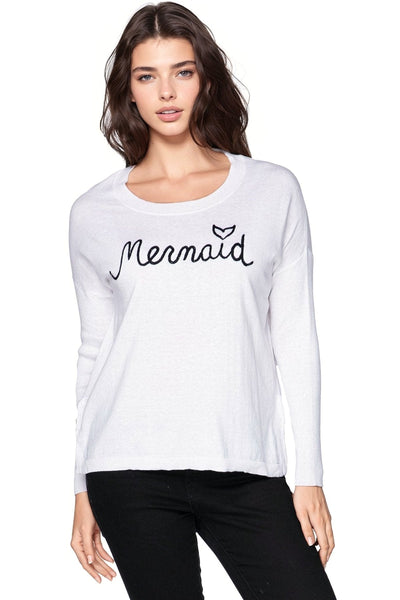 Subtle Luxury Sweater X/S / White-Black / Mermaid Zen Jane Drop Shoulder Crew in "Mermaid" Embroidery