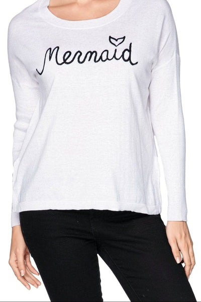 Subtle Luxury Sweater X/S / White-Black / Mermaid Zen Jane Drop Shoulder Crew in "Mermaid" Embroidery