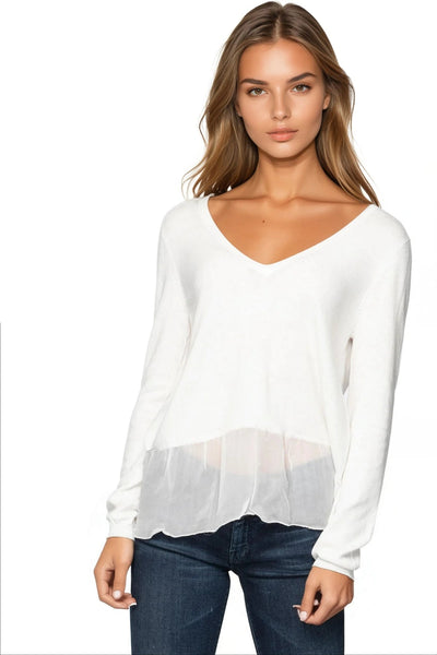 Subtle Luxury Sweater XS/S / Bermuda Luxury V-Neck Sweater with Silk Chiffon Elegance