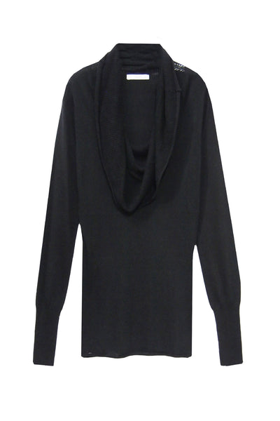 Subtle Luxury Sweater XS/S / Black Cowl-Neck Sweater | Open Knit Stitch Sheer Front | Tencil - Cashmere Blend Knit (Copy)
