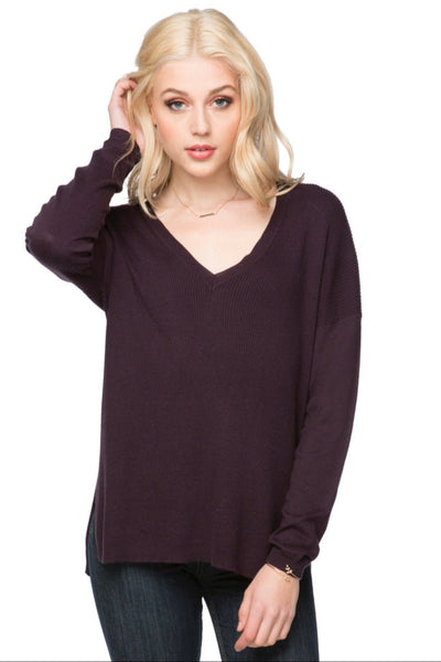 Subtle Luxury Sweater XS/S / Boysenberry / Zen Blend Zen Blend Emma Textured V-neck Pullover Sweater