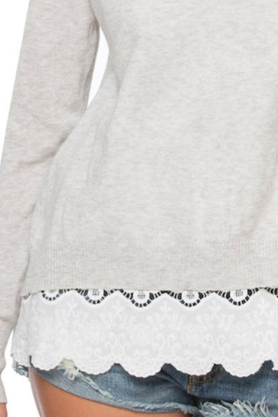 Subtle Luxury Sweater XS/S / Fog w/Scalloped Floral woven shirting Boat Neck Sweater | Mixed Media Knit w/Eyelet Woven | Subtle Luxury