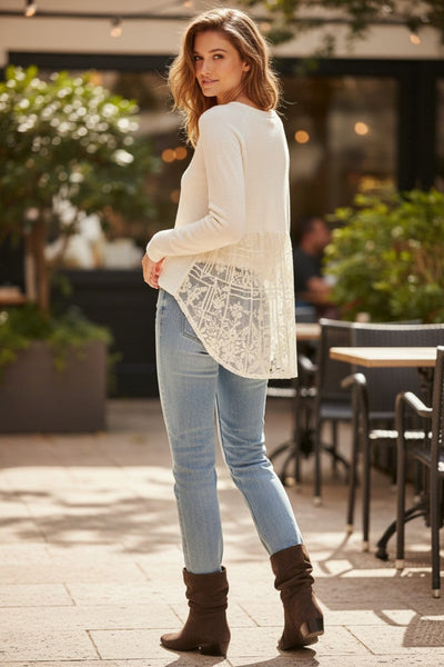 Almost Vintage Mixed Media Sweater with Mesh Cross Stitch Embroidery Backside