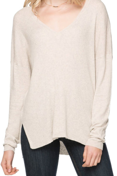 Subtle Luxury Sweater XS/S / Oatmeal / Zen Blend Zen Blend Emma Textured V-neck Pullover Sweater