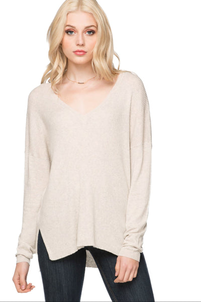 Subtle Luxury Sweater XS/S / Oatmeal / Zen Blend Zen Blend Emma Textured V-neck Pullover Sweater