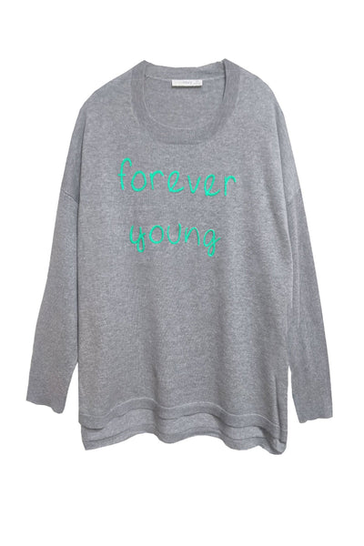 Subtle Luxury Sweater XS/S / Smoke-Turq / Forever Young Jane Drop Shoulder Crew "Forever Young" Embroidery