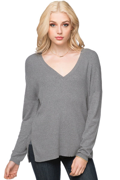 Subtle Luxury Sweater XS/S / Smoke / Zen Blend Zen Blend Emma Textured V-neck Pullover Sweater