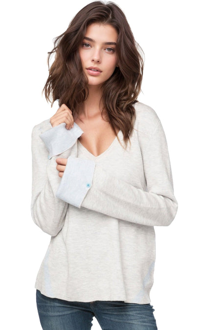 Zoe Cross Stitch Pullover Sweater in Cotton Cashmere Blend