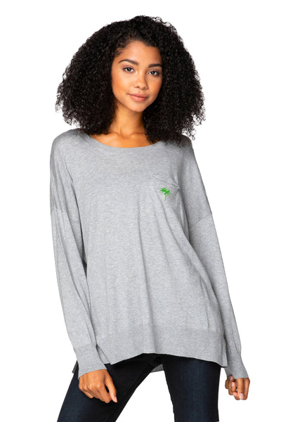 Subtle Luxury Sweater XS/S / Surf / Neon Green Palm Tree Zen Patricia Pocket Pullover Sweater with Palm Embroidery
