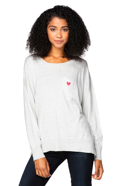 Subtle Luxury Sweater XS/S / Surf / Neon Pink Heart Zen Patricia Pocket Pullover with Heart Embroidery