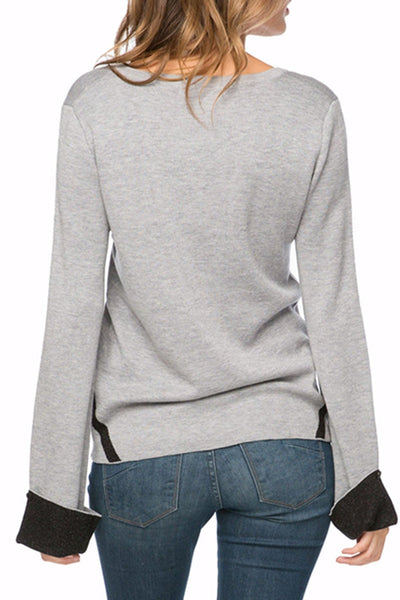 Subtle Luxury Sweater Zen Blend Sophia Cuffed V-neck Pullover Sweater on Sale Now