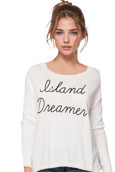 Subtle Luxury Sweater Zen Jane Drop Shoulder Crewneck Zen Sweater in Embroidery Stitch On Sale Now