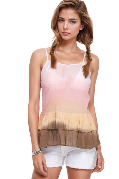 Subtle Luxury Tanks XS/S / Desert Dune Almost Vintage - Dip Dye Washed Cotton Camisole Flounce Tank