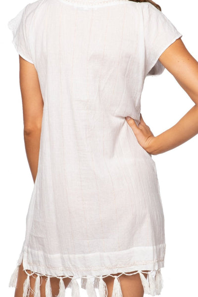 Subtle Luxury Tassel Dress Fringe Tassel Embroidery Dress in Solid Cotton Chambray