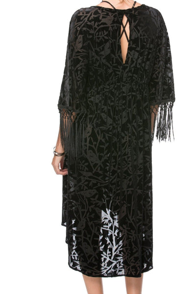 Subtle Luxury Tassel Dress Stevie Dress Fringe in Stretch Burnout Velvet