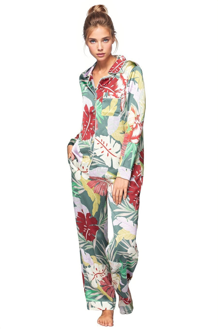Blushing Floral Print | Satin Kimono Robe in Black | Loungerie
