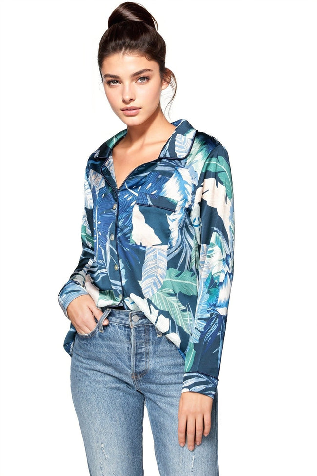 Subtle Luxury Top Bed to Brunch Piper Shirt / XS/S / Navy Bed to Brunch Piper Shirt | Aloha Paradise Print
