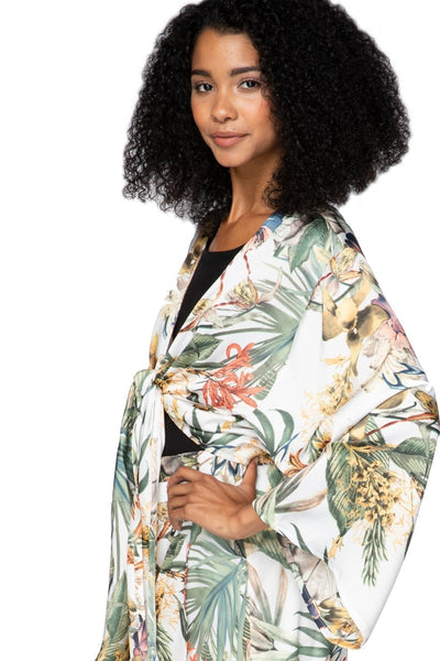 Subtle Luxury Top Bed to Brunch Tie Wrap Long Top / S/M / White - Tropical Escape Bed to Brunch Tie Wrap Long Top in Tropical Escape