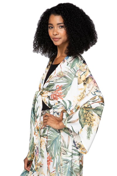 Subtle Luxury Top Bed to Brunch Tie Wrap Long Top / S/M / White - Tropical Escape Bed to Brunch Tie Wrap Long Top in Tropical Escape