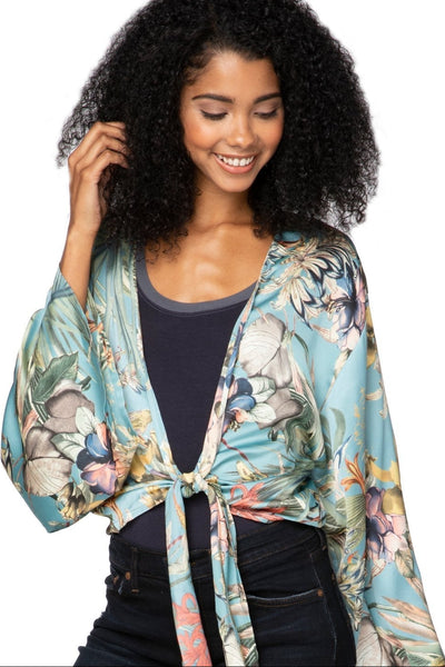 Subtle Luxury Top Bed to Brunch Tie Wrap Long Top / XS/S / Blue - Tropical Escape Bed to Brunch Tie Wrap Long Top in Tropical Escape