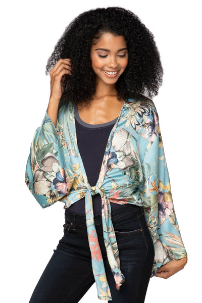 Subtle Luxury Top Bed to Brunch Tie Wrap Long Top / XS/S / Blue - Tropical Escape Bed to Brunch Tie Wrap Long Top in Tropical Escape