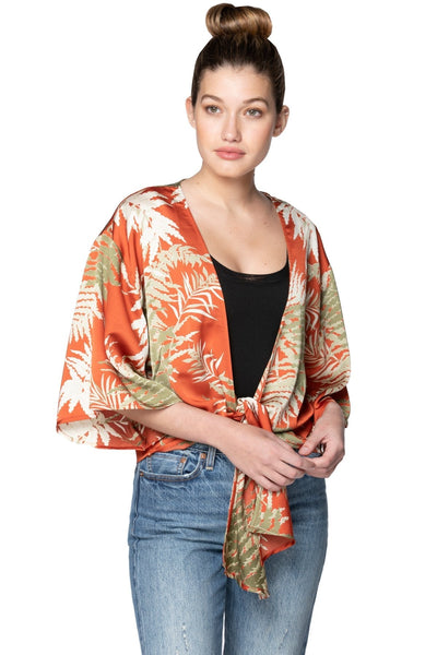 Subtle Luxury Top Bed to Brunch Tie Wrap Top / M/L / Red Bed to Brunch Tie Wrap Top in Bold Ferns Print