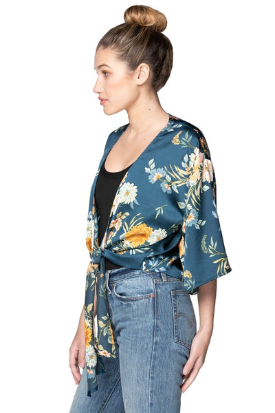 Subtle Luxury Top Bed to Brunch Tie Wrap Top / S/M / Navy Bed to Brunch Tie Wrap Top in Soft Bouquet Print