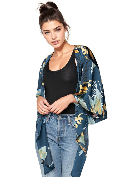 Subtle Luxury Top Bed to Brunch Tie Wrap Top / S/M / Navy Bed to Brunch Tie Wrap Top in Tropical Garden Print