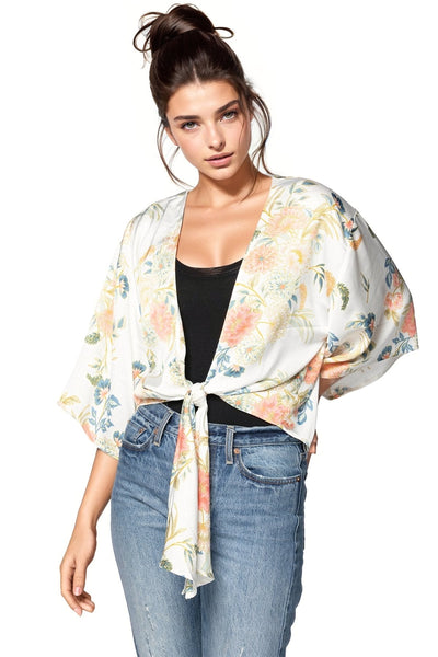 Subtle Luxury Top Bed to Brunch Tie Wrap Top / S/M / White Bed to Brunch Tie Wrap Top in Soft Bouquet Print