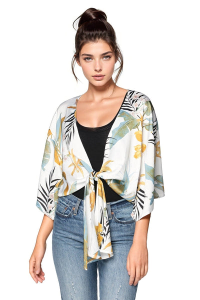 Subtle Luxury Top Bed to Brunch Tie Wrap Top / S/M / White Bed to Brunch Tie Wrap Top in Tropical Garden Print