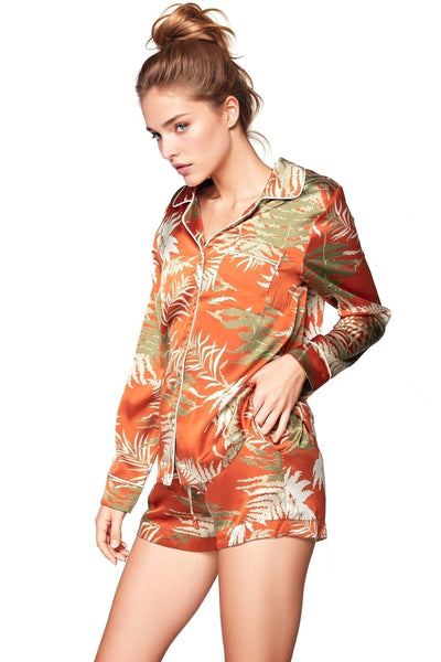Subtle Luxury Top SLPJS | Bed to Brunch Piper PJ Set / S/M / P15 Red | Bold Fern Piper Pajama Short Set in Tropical Print