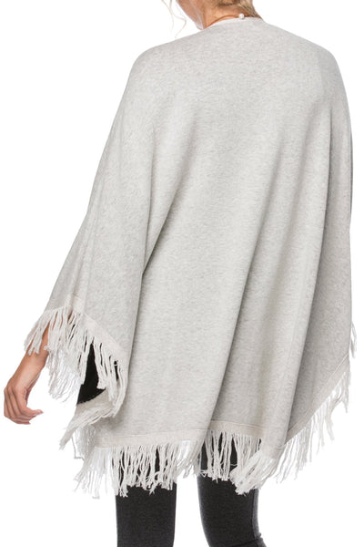 Subtle Luxury Wrap Double Knit Poncho w/ Fringe - Zen Blend