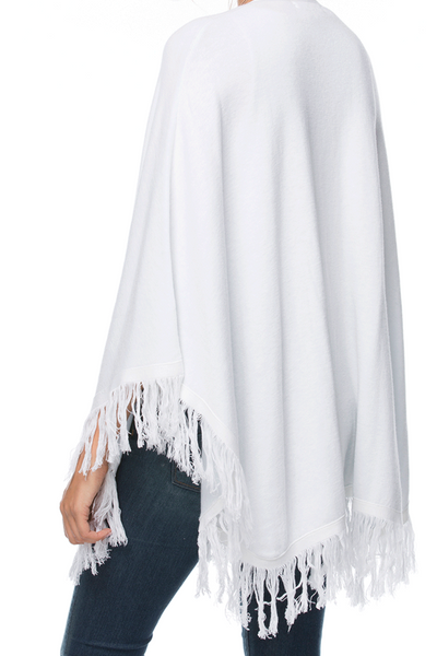 Subtle Luxury Wrap Double Knit Sweater Knit Fringe Poncho - Zen Blend
