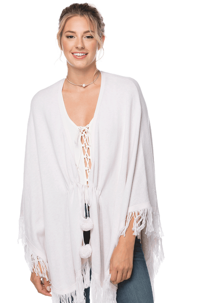Subtle Luxury Wrap Double Knit Sweater Knit Fringe Poncho - Zen Blend