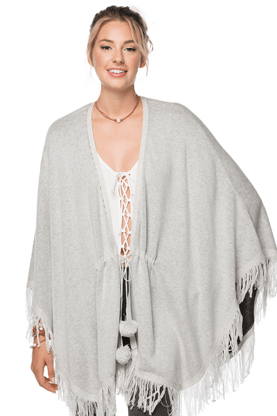 Subtle Luxury Wrap Double Knit Sweater Knit Fringe Poncho - Zen Blend