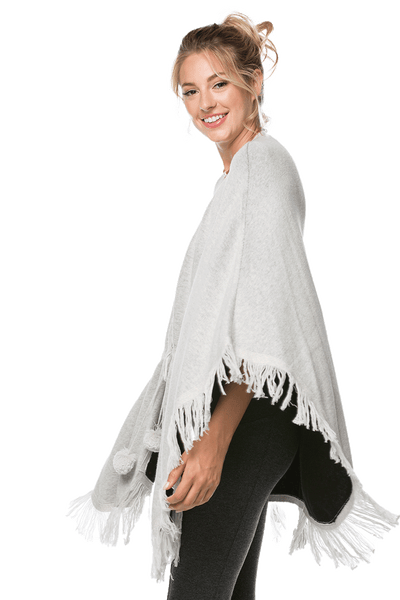 Subtle Luxury Wrap Double Knit Sweater Knit Fringe Poncho - Zen Blend