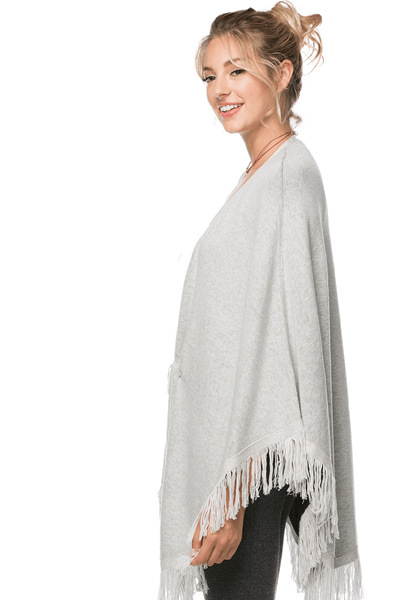Subtle Luxury Wrap Double Knit Sweater Knit Fringe Poncho - Zen Blend