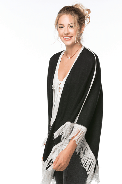 Subtle Luxury Wrap Double Knit Sweater Knit Fringe Poncho - Zen Blend