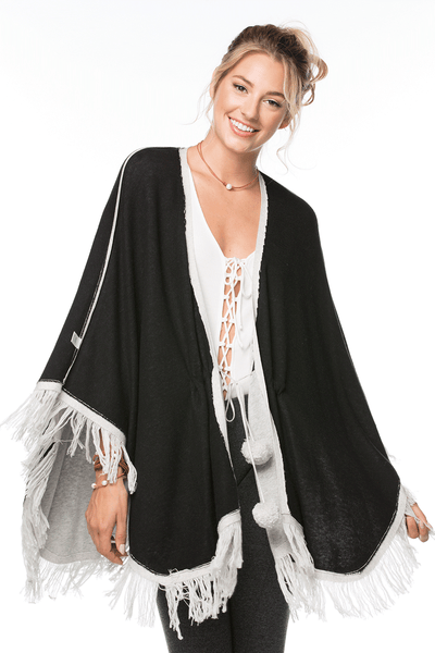 Subtle Luxury Wrap Double Knit Sweater Knit Fringe Poncho - Zen Blend