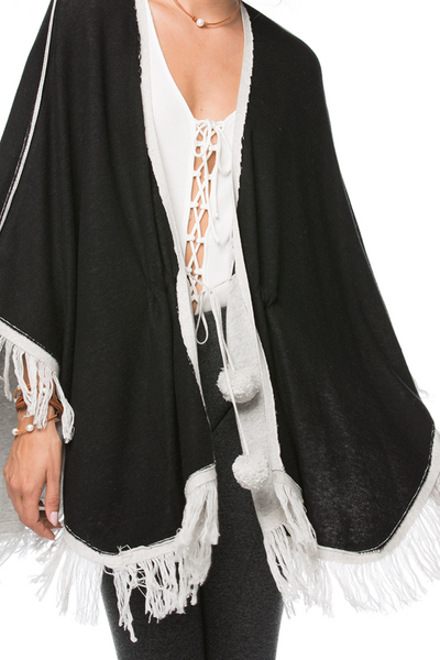 Subtle Luxury Wrap Double Knit Sweater Knit Fringe Poncho - Zen Blend