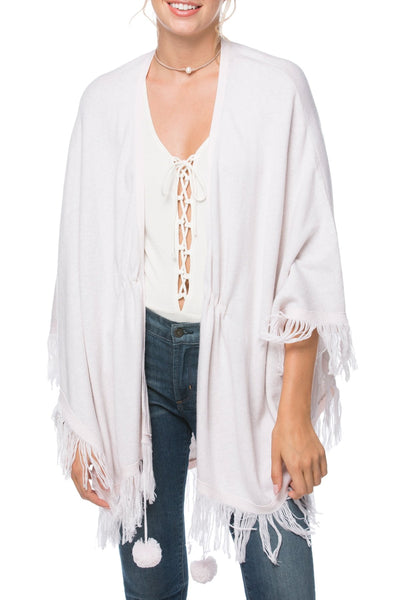Subtle Luxury Wrap One Size / Blush/Surf Double Knit Poncho w/ Fringe - Zen Blend