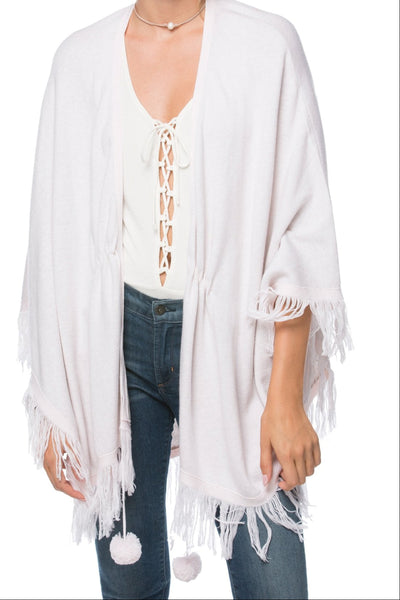 Subtle Luxury Wrap One Size / Blush/Surf Double Knit Poncho w/ Fringe - Zen Blend