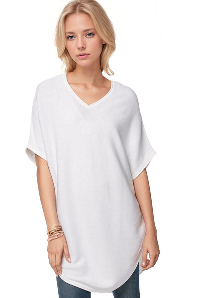 Subtle Luxury Wrap S/M / White/Surf Double Knit Poncho Sweater Tunic-Dress