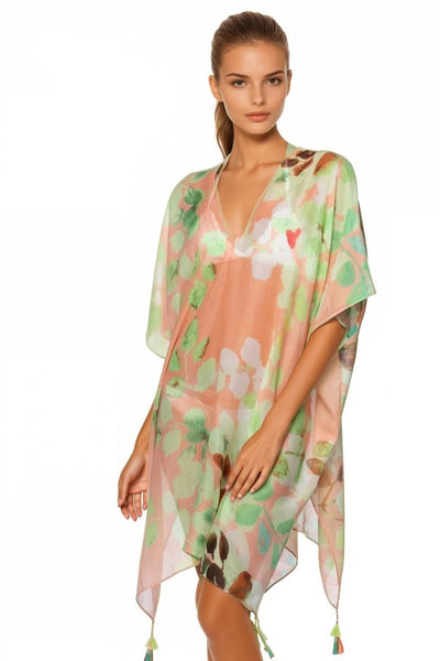 Sweet Pea Orange & Lime Print V - Neck Coverup Dress - Subtle Luxury