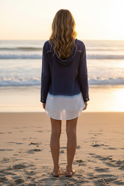 Odette 100% Natural Cotton Hoodie in Pigment Dip Dye and Shibori Pattern