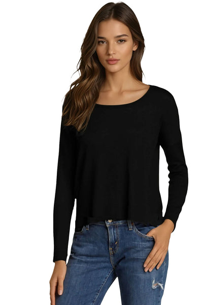 Tencil ™ Cashmere Blend Drape Back Crop Crewneck Sweater - Subtle Luxury