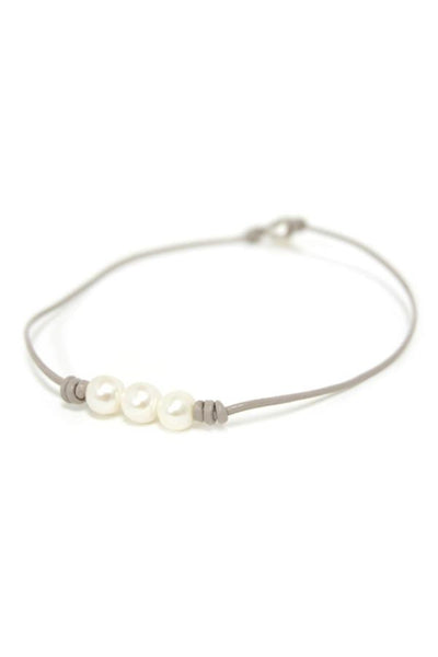 Triple Pearl Necklace on Leather Cord - Subtle Luxury