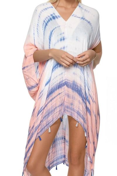 V - Neck Kaftan Coverup in Ocean Sunrise Tie Dye Fabric - Subtle Luxury