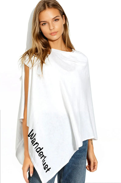 Zen Blend Poncho Convertible Wrap with Stitched Embroidery Sayings - Subtle Luxury