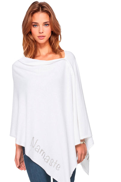 Zen Blend Poncho Sweater One Size / White-Fog | Namaste + Shanti Zen Blend Poncho Convertible Wrap with Embroidery